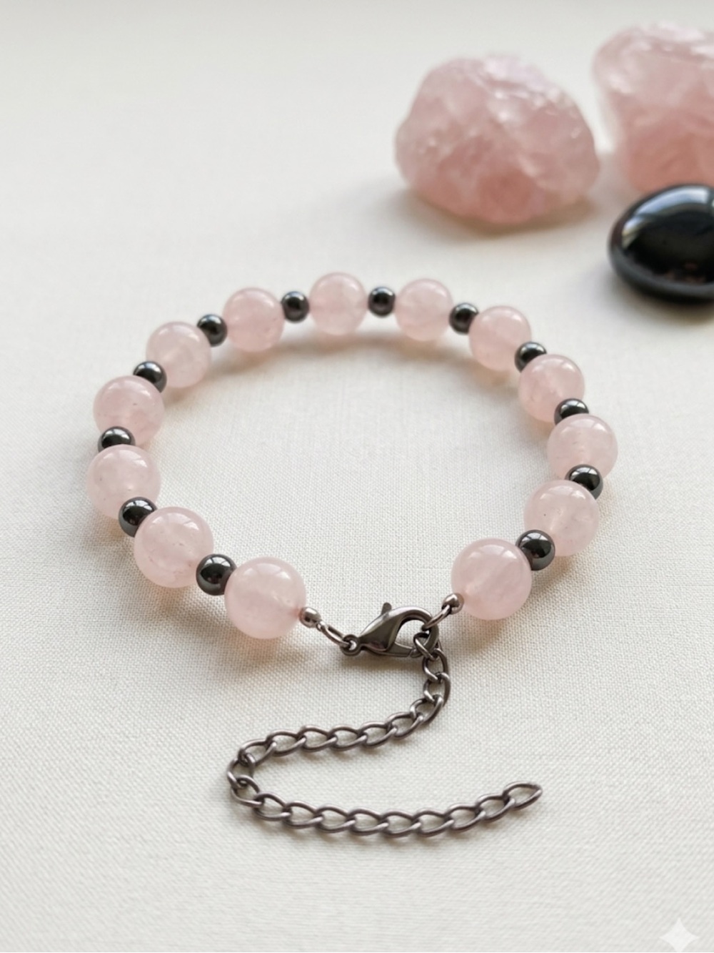 Rose Quartz & Hematite Crystal Bracelet Self-Love | Heart Chakra Healing |